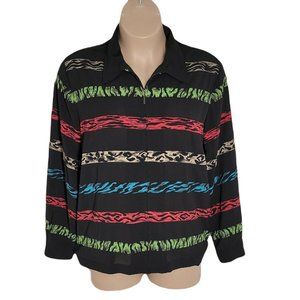 Alfred Dunner Zip Up Sheer Blouse Top ~ Sz 18 ~ Black ~ Long Sleeve